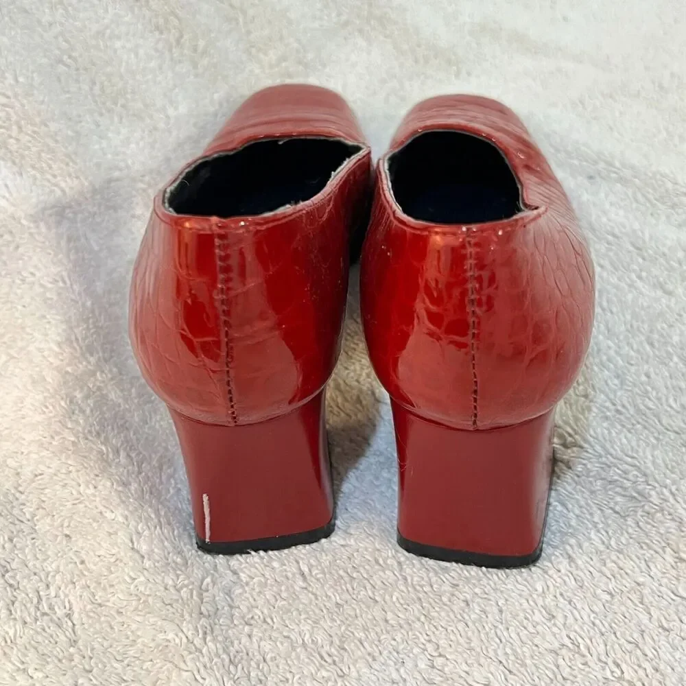 Vtg 80/90s Paul De LaGrange Women Red Pump Block Heel 36 Square Toe Retro France